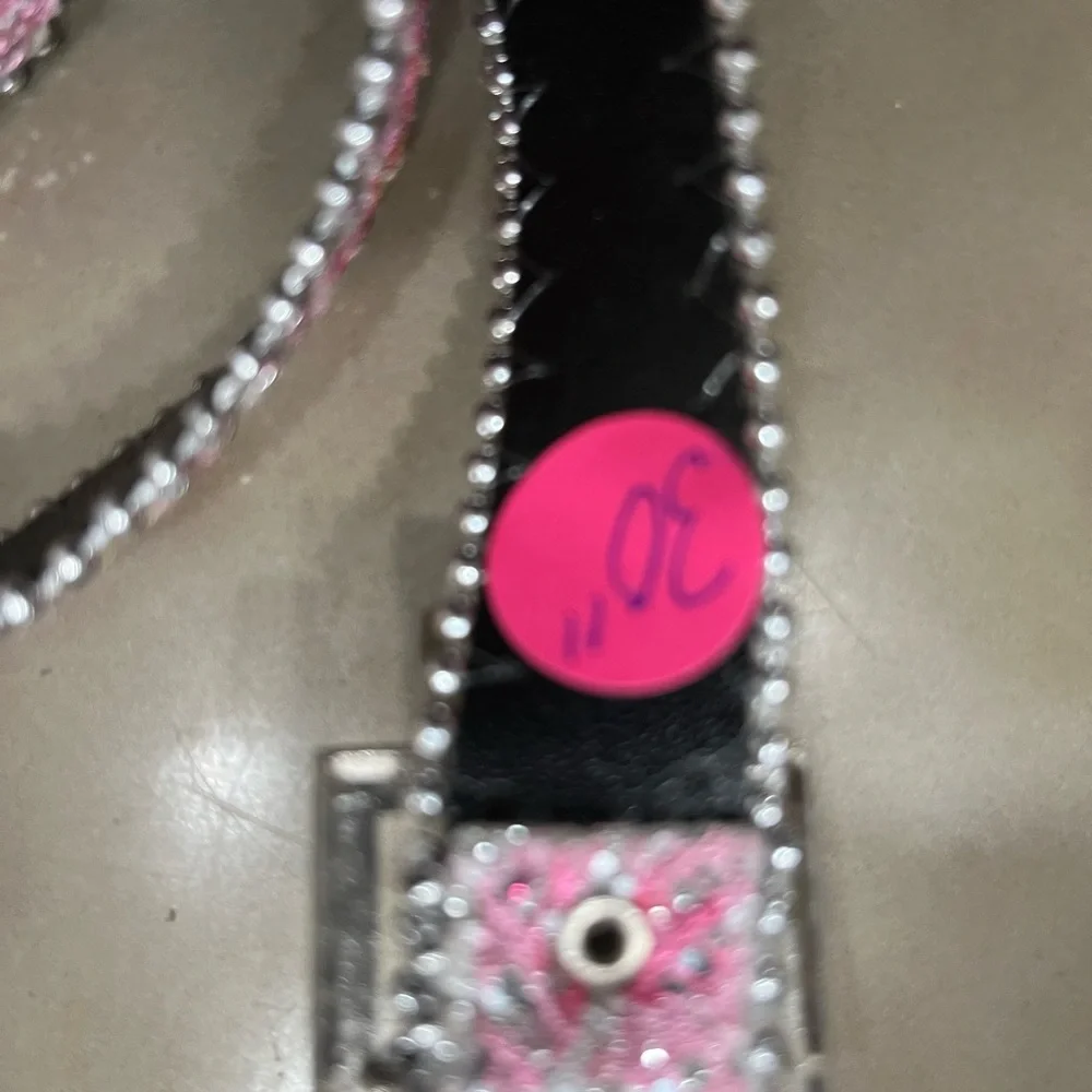 Pink Floral Beaded Kids Belt with Silver Accents